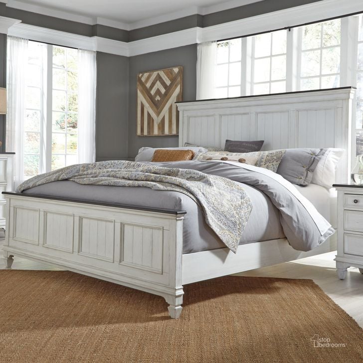 The appearance of Allyson Park Wire Brushed White King Panel Bed designed by Liberty in the traditional interior design. This white piece of furniture  was selected by 1StopBedrooms from Allyson Park Collection to add a touch of cosiness and style into your home. Sku: 417-BR15;417-BR16;417-BR90. Bed Type: Panel Bed. Product Type: Panel Bed. Bed Size: King. Material: Pine. Image1