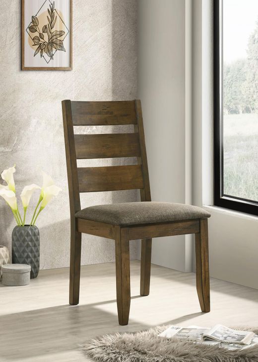 The appearance of Alston Knotty Nutmeg Dining Chair Set of 2 designed by Coaster in the traditional interior design. This brown piece of furniture  was selected by 1StopBedrooms from Alston Collection to add a touch of cosiness and style into your home. Sku: 106382. Material: Fabric. Product Type: Dining Chair. Image1