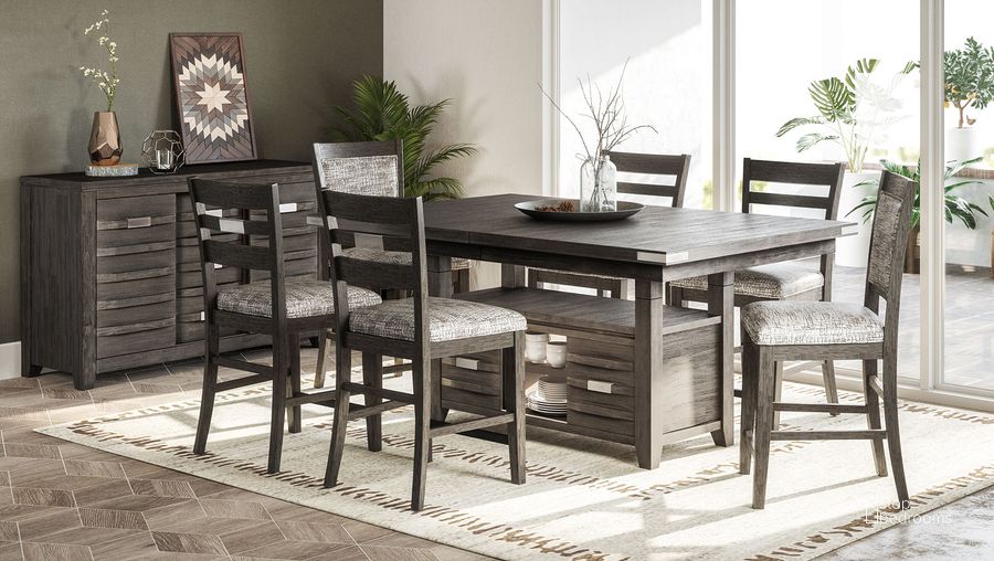 The appearance of Altamonte Rectangular Adjustable Height Dining Room Set (Grey) designed by Jofran in the modern / contemporary interior design. This brushed grey piece of furniture  was selected by 1StopBedrooms from Altamonte Collection to add a touch of cosiness and style into your home. Sku: 1855-72;1855-BS520KD. Material: Wood. Product Type: Dining Room Set. Table Top Shape: Rectangular. Image1