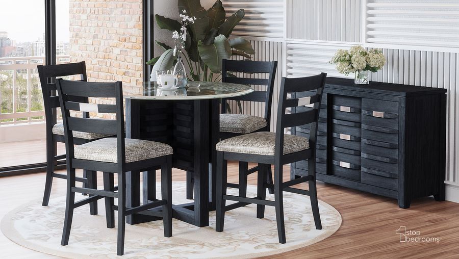 The appearance of Altamonte Round Counter Height Dining Set (Charcoal) designed by Jofran in the modern / contemporary interior design. This charcoal piece of furniture  was selected by 1StopBedrooms from Altamonte Collection to add a touch of cosiness and style into your home. Sku: 1851-50BG48RD;1851-BS420KD. Table Top Shape: Round. Material: Wood. Product Type: Dining Room Set. Image1