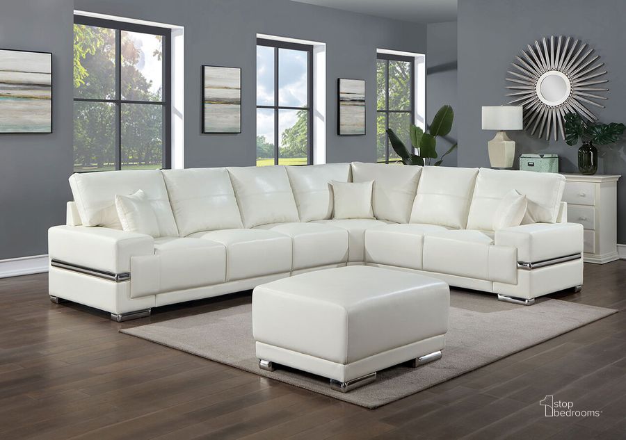 The appearance of Althea Large Sectional In White designed by Furniture of America in the modern / contemporary interior design. This white piece of furniture  was selected by 1StopBedrooms from Althea Collection to add a touch of cosiness and style into your home. Sku: CM6410WH-LLV;CM6410WH-AC;CM6410WH-CNR;CM6410WH-RLV. Material: Metal. Product Type: Sectional.