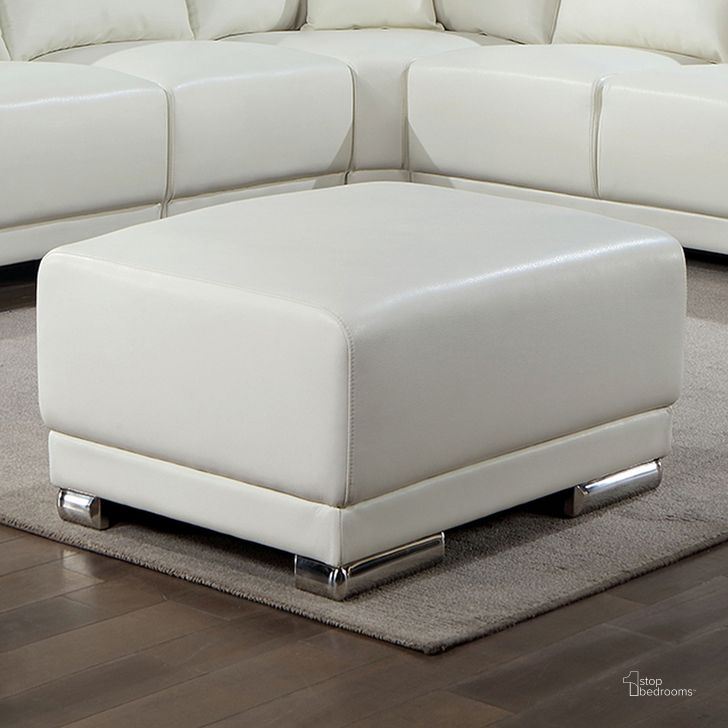 The appearance of Althea Ottoman In White designed by Furniture of America in the modern / contemporary interior design. This white piece of furniture  was selected by 1StopBedrooms from Althea Collection to add a touch of cosiness and style into your home. Sku: CM6410WH-OT. Material: Metal. Product Type: Ottoman. Image1