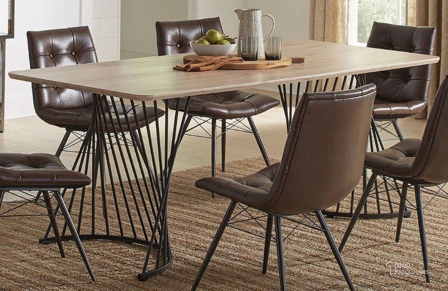 The appearance of Altus Natural Oak And Gunmetal Dining Table designed by Coaster in the modern / contemporary interior design. This black piece of furniture  was selected by 1StopBedrooms from Altus Collection to add a touch of cosiness and style into your home. Sku: 193531B1;193531B2. Table Base Style: Double Pedestal. Product Type: Dining Table. Material: MDF. Table Top Shape: Rectangular. Size: 37". Image1