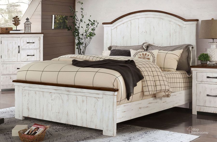 The appearance of Alyson California King Bed In Distressed White and Walnut designed by Furniture of America in the transitional interior design. This walnut and white piece of furniture  was selected by 1StopBedrooms from Alyson Collection to add a touch of cosiness and style into your home. Sku: CM7962K-HB;CM7962K-FB;CM7962CK-R. Bed Type: Panel Bed. Material: Wood. Product Type: Panel Bed. Bed Size: California King. Image1