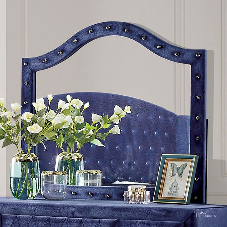 The appearance of Alzir Mirror In Blue designed by Furniture of America in the glam interior design. This blue piece of furniture  was selected by 1StopBedrooms from Alzir Collection to add a touch of cosiness and style into your home. Sku: CM7150BL-M. Material: Wood. Product Type: Mirror. Image1