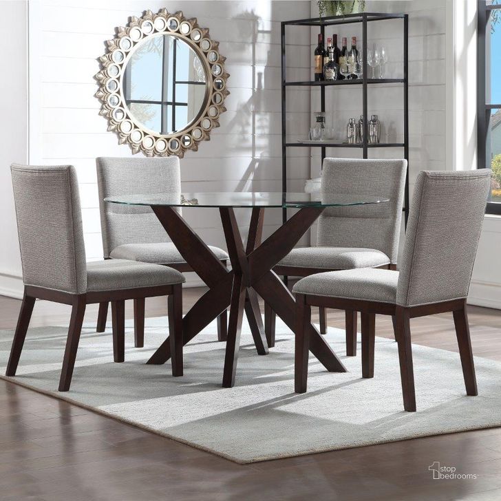 The appearance of Amalie Black Round Dining Room Set designed by Steve Silver in the transitional interior design. This black piece of furniture  was selected by 1StopBedrooms from Amalie Collection to add a touch of cosiness and style into your home. Sku: AL4848TT (existing sku);AL4848TBB;AL4848SB. Table Base Style: Trestle. Table Top Shape: Round. Material: Wood. Product Type: Dining Room Set. Image1