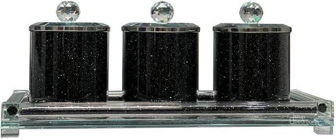 The appearance of Ambrose Exquisite Tea, Sugar, Coffee Canisters With Tray In Crushed Diamond Glass In Gift Box designed by Amazing Rugs in the modern / contemporary interior design. This black piece of furniture  was selected by 1StopBedrooms from Ambrose Collection to add a touch of cosiness and style into your home. Sku: CANS3SB1120. Material: Glass. Product Type: Decor. Image1