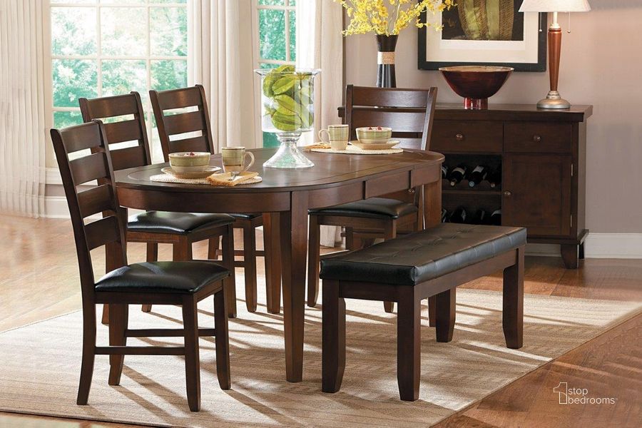 The appearance of Ameillia Dark Oak Dark Oak Extendable Dining Room Set designed by Homelegance in the modern / contemporary interior design. This brown piece of furniture  was selected by 1StopBedrooms from the Ameillia Collection to add a touch of cosiness and style into your home. Sku: 586-76;586S. Table Base Style: Legs. Table Top Shape: Oval. Material: Wood. Product Type: Dining Room Set. Size: 40". Image1