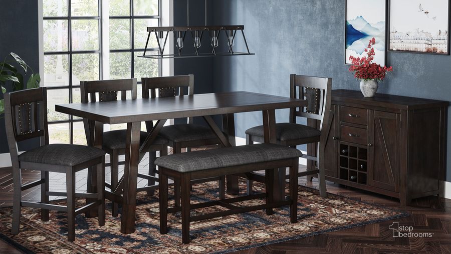 The appearance of American Rustics Counter Height Dining Room Set w/ Bench designed by Jofran in the transitional interior design. This gray piece of furniture  was selected by 1StopBedrooms from American Rustics Collection to add a touch of cosiness and style into your home. Sku: 1839-72;1839-BS405KD;1839-BS42KD. Material: Wood. Product Type: Dining Room Set. Table Top Shape: Rectangular. Image1