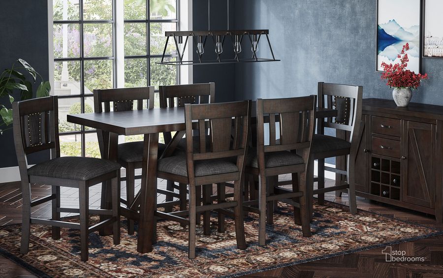 The appearance of American Rustics Counter Height Dining Room Set designed by Jofran in the transitional interior design. This gray piece of furniture  was selected by 1StopBedrooms from American Rustics Collection to add a touch of cosiness and style into your home. Sku: 1839-72;1839-BS405KD. Material: Wood. Product Type: Dining Room Set. Table Top Shape: Rectangular. Image1