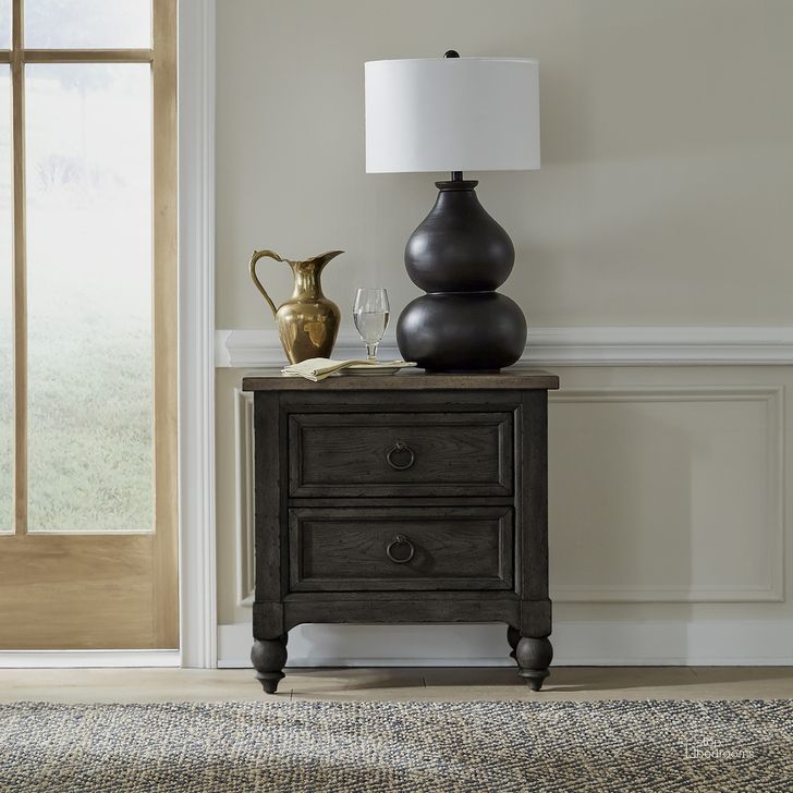 The appearance of Americana Farmhouse 2 Drawer Night Stand With Charging Station In Black designed by Liberty in the traditional interior design. This black piece of furniture  was selected by 1StopBedrooms from Americana Farmhouse Collection to add a touch of cosiness and style into your home. Sku: 615-BR61-B. Product Type: Nightstand. Material: Wood Veneer. Image1