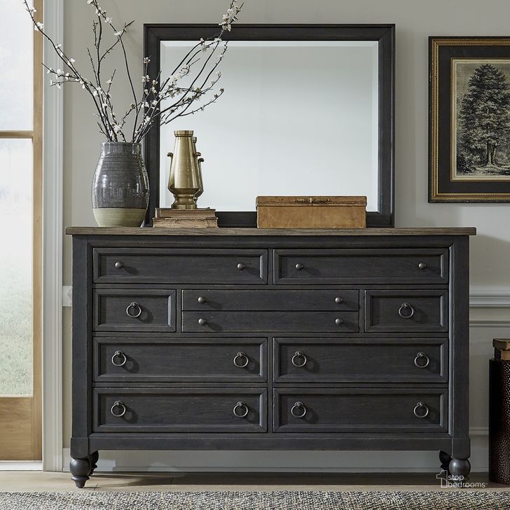 The appearance of Americana Farmhouse 9 Drawer Dresser In Black designed by Liberty in the traditional interior design. This black piece of furniture  was selected by 1StopBedrooms from Americana Farmhouse Collection to add a touch of cosiness and style into your home. Sku: 615-BR31-B. Product Type: Dresser. Material: Wood Veneer. Image1