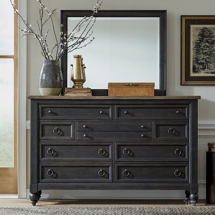 The appearance of Americana Farmhouse Opt Dresser And Mirror In Multi designed by Liberty in the traditional interior design. This black piece of furniture  was selected by 1StopBedrooms from Americana Farmhouse Collection to add a touch of cosiness and style into your home. Sku: 615-BR31-B;615-BR51-B. Product Type: Dresser and Mirror. Material: Poplar.