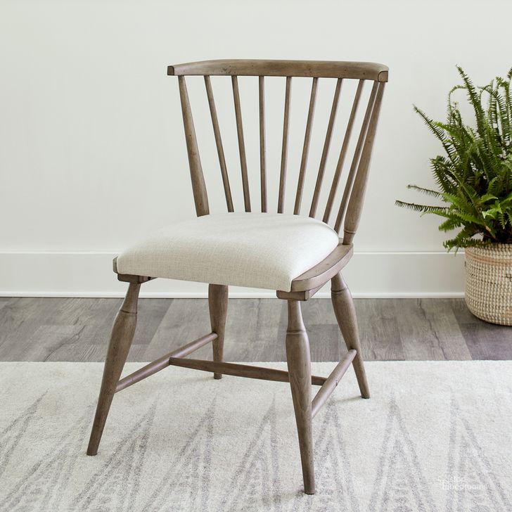 The appearance of Americana Farmhouse Upholstered Seat Windsor Chair Set of 2 In Dusty Taupe designed by Liberty in the traditional interior design. This taupe piece of furniture  was selected by 1StopBedrooms from Americana Farmhouse Collection to add a touch of cosiness and style into your home. Sku: 615-C1001S. Product Type: Chair. Material: Rubberwood. Image1