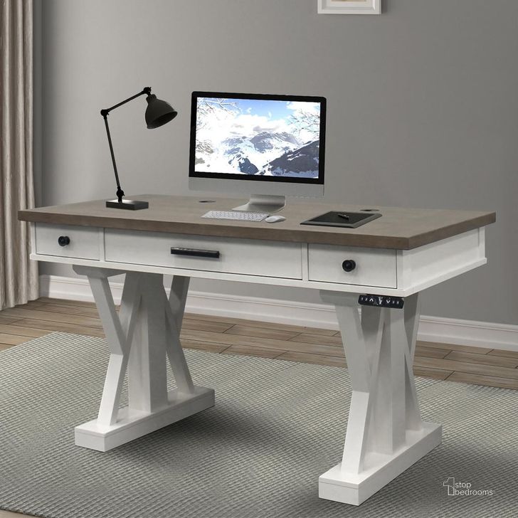 The appearance of Americana Modern Cotton 56 Inch Power Lift Desk designed by Parker House in the transitional interior design. This cotton piece of furniture  was selected by 1StopBedrooms from Americana Modern Collection to add a touch of cosiness and style into your home. Sku: AME#256T-COT;LIFT#200WHT. Product Type: Desk. Material: Poplar. Image1
