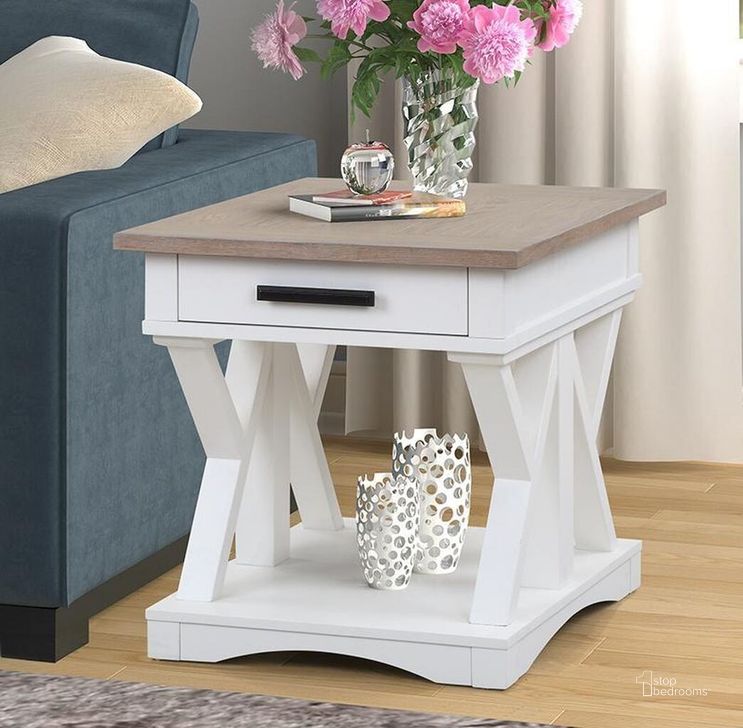 The appearance of Americana Modern Cotton End Table designed by Parker House in the traditional interior design. This white and brown piece of furniture  was selected by 1StopBedrooms from Americana Modern Collection to add a touch of cosiness and style into your home. Sku: AME#02-COT. Product Type: End Table. Image1