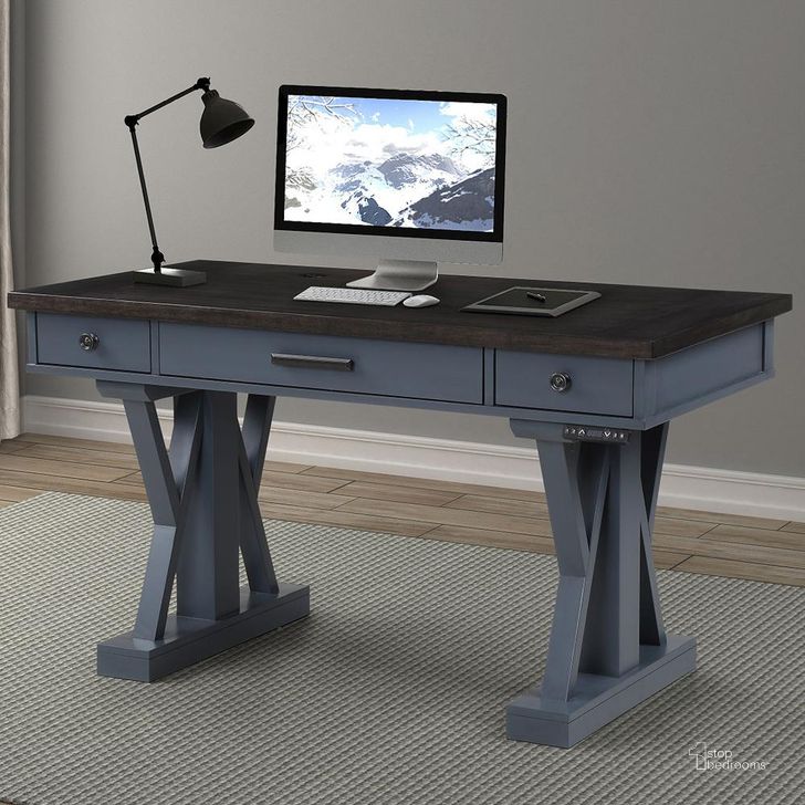 The appearance of Americana Modern Denim 56 Inch Power Lift Desk designed by Parker House in the transitional interior design. This brown and gray piece of furniture  was selected by 1StopBedrooms from Americana Modern Collection to add a touch of cosiness and style into your home. Sku: AME#256T-DEN;LIFT#200BLK. Product Type: Desk. Image1