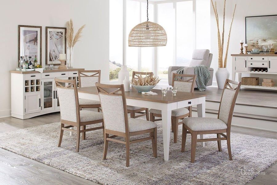 The appearance of Americana Modern Dining Room Set With Upholstered Chairs designed by Parker House in the modern / contemporary interior design. This natural piece of furniture  was selected by 1StopBedrooms from Americana Modern Collection to add a touch of cosiness and style into your home. Sku: DAME#60RECT-COT;DAME#2218. Table Base Style: Legs. Material: Wood. Product Type: Dining Room Set. Table Top Shape: Rectangular. Size: 60". Image1