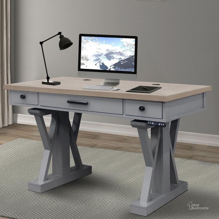 The appearance of Americana Modern Dove 56 Inch Power Lift Desk designed by Parker House in the transitional interior design. This dove piece of furniture  was selected by 1StopBedrooms from Americana Modern Collection to add a touch of cosiness and style into your home. Sku: AME#256T-DOV;LIFT#200WHT. Product Type: Desk. Material: Poplar. Image1