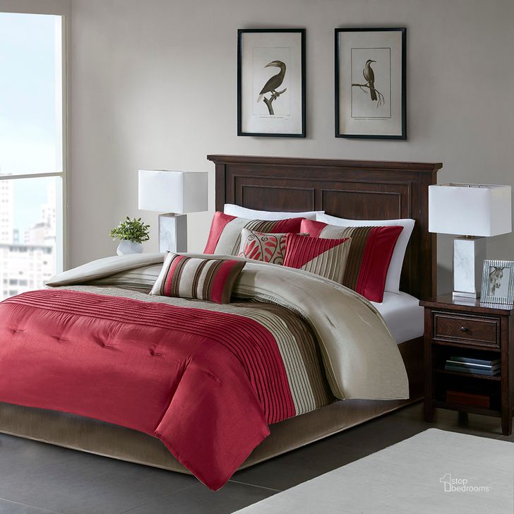 The appearance of Amherst 7 Pc Queen Comforter Set In Red designed by Olliix in the transitional interior design. This red piece of furniture  was selected by 1StopBedrooms from Amherst Collection to add a touch of cosiness and style into your home. Sku: MP10-037. Material: Polyester. Bed Size: Queen. Product Type: Comforter Set. Image1