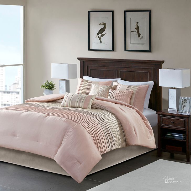 The appearance of Amherst Polyester Pieced Pleated 7Pcs Queen Comforter Set In Blush/Taupe designed by Olliix in the transitional interior design. This blush/taupe piece of furniture  was selected by 1StopBedrooms from Amherst Collection to add a touch of cosiness and style into your home. Sku: MP10-6722. Material: Polyester. Bed Size: Queen. Product Type: Comforter Set. Image1