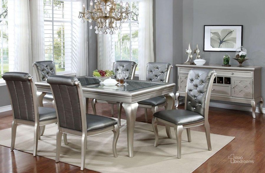 The appearance of Amina Champagne 66" Rectangular Dining Room Set designed by Furniture of America in the modern / contemporary interior design. This champagne piece of furniture  was selected by 1StopBedrooms from Amina Collection to add a touch of cosiness and style into your home. Sku: CM3219T-66;CM3219SC-2PK. Table Base Style: Legs. Material: Wood. Product Type: Dining Room Set. Table Top Shape: Rectangular. Image1