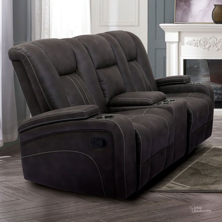 The appearance of Amirah Glider Loveseat In Dark Gray designed by Furniture of America in the transitional interior design. This dark gray piece of furniture  was selected by 1StopBedrooms from Amirah Collection to add a touch of cosiness and style into your home. Sku: CM9903-LV. Material: Wood. Product Type: Loveseat. Image1
