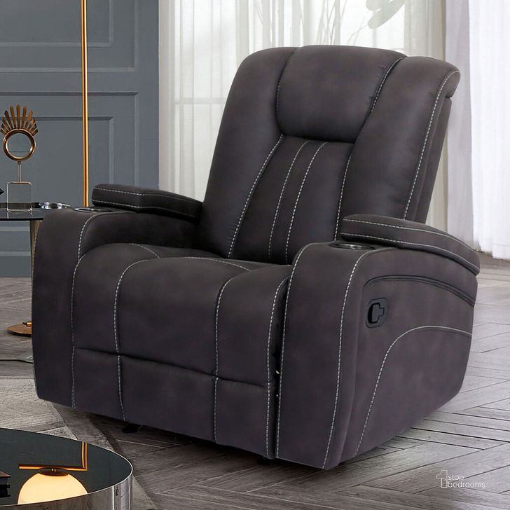 The appearance of Amirah Glider Recliner In Dark Gray designed by Furniture of America in the transitional interior design. This dark gray piece of furniture  was selected by 1StopBedrooms from Amirah Collection to add a touch of cosiness and style into your home. Sku: CM9903-CH. Material: Wood. Product Type: Recliner. Image1