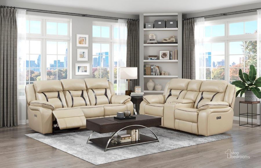 The appearance of Amite Beige Power Double Reclining Living Room Set designed by Homelegance in the modern / contemporary interior design. This beige piece of furniture  was selected by 1StopBedrooms from Amite Collection to add a touch of cosiness and style into your home. Sku: 8229NBE-3PW;8229NBE-2PW. Material: Faux Leather. Product Type: Living Room Set. Image1