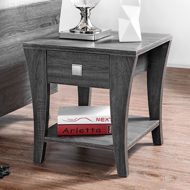 The appearance of Amity End Table designed by Furniture of America in the transitional interior design. This gray piece of furniture  was selected by 1StopBedrooms from Amity Collection to add a touch of cosiness and style into your home. Sku: CM4085E. Material: Wood. Product Type: End Table. Image1