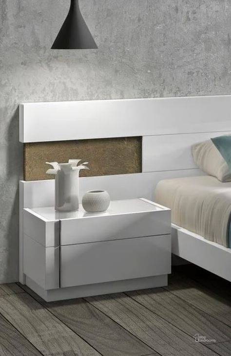 The appearance of Amora Natural White Lacquer LAF Nightstand designed by J&M in the modern / contemporary interior design. This white piece of furniture  was selected by 1StopBedrooms from Amora Collection to add a touch of cosiness and style into your home. Sku: 17869-NSL. Product Type: Nightstand. Material: Chrome. Image1