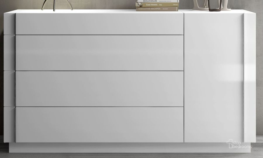 The appearance of Amora Natural White Lacquer Dresser designed by J&M in the modern / contemporary interior design. This white piece of furniture  was selected by 1StopBedrooms from Amora Collection to add a touch of cosiness and style into your home. Sku: 17869-D. Material: Wood. Product Type: Dresser. Image1