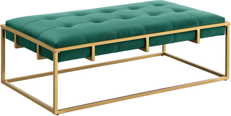 The appearance of Amoria Green Rectangle Ottoman In Brushed Gold designed by Best Master Furniture in the cabin / lodge interior design. This green piece of furniture  was selected by 1StopBedrooms from Amoria Collection to add a touch of cosiness and style into your home. Sku: A807GRG. Product Type: Ottoman. Material: Velvet. Image1