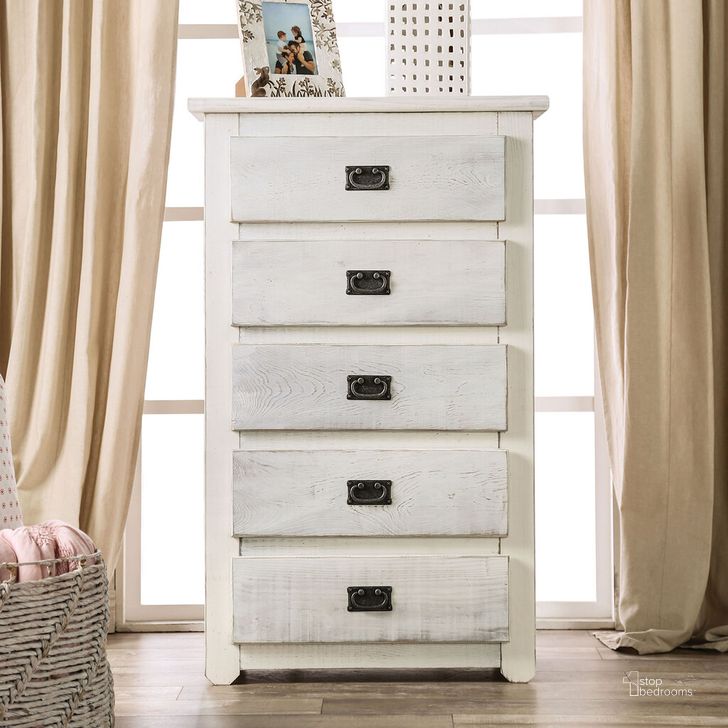 The appearance of Ampelios Chest In White designed by Furniture of America in the rustic / southwestern interior design. This white piece of furniture  was selected by 1StopBedrooms from Ampelios Collection to add a touch of cosiness and style into your home. Sku: AM7000WH-C. Material: Wood. Product Type: Chest. Image1
