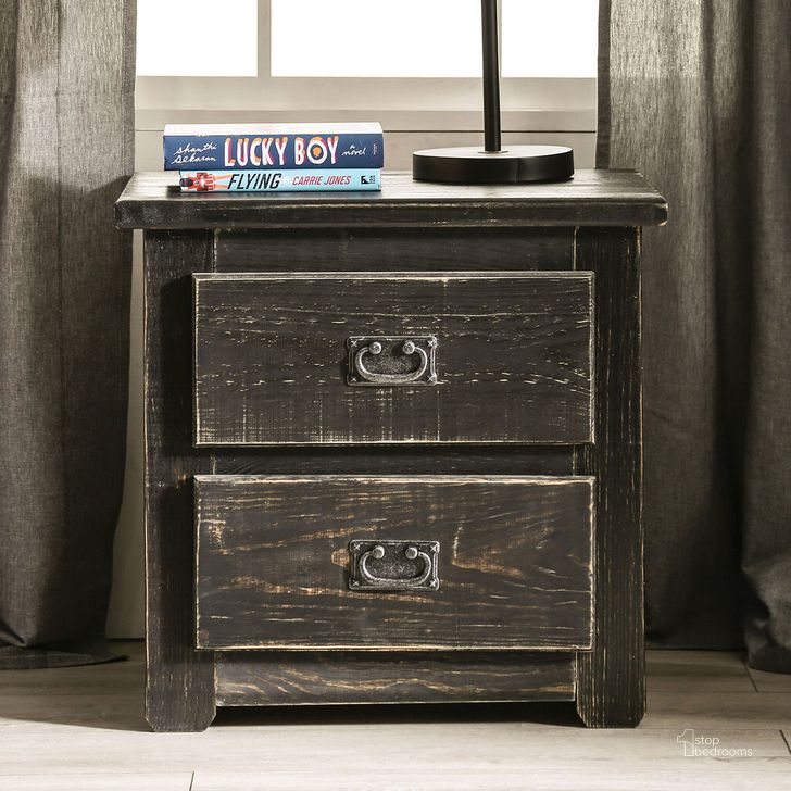 The appearance of Ampelios Night Stand In Black designed by Furniture of America in the rustic / southwestern interior design. This black piece of furniture  was selected by 1StopBedrooms from Ampelios Collection to add a touch of cosiness and style into your home. Sku: AM7000BK-N. Material: Wood. Product Type: Nightstand. Image1