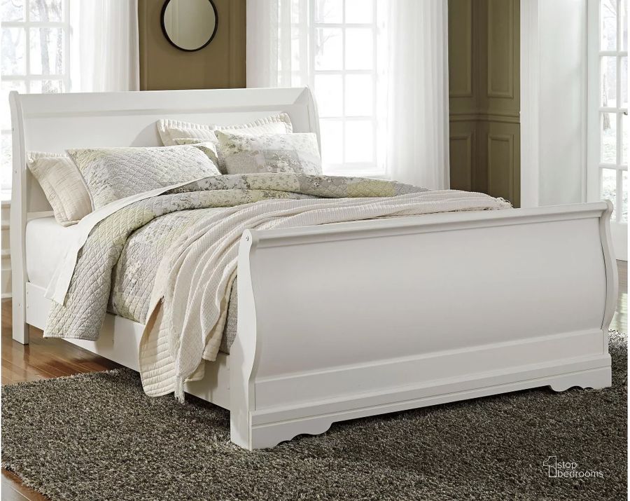 The appearance of Anarasia White Queen Sleigh Bed designed by Signature Design by Ashley in the modern / contemporary interior design. This white piece of furniture  was selected by 1StopBedrooms from Anarasia Collection to add a touch of cosiness and style into your home. Sku: B129-77;B129-74;B129-98. Bed Type: Sleigh Bed. Material: Wood. Product Type: Sleigh Bed. Bed Size: Queen. Image1