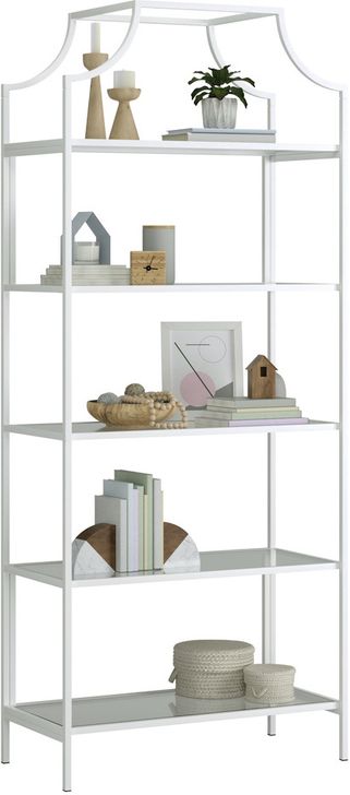The appearance of Anda Norr Bookcase In White designed by Sauder in the modern / contemporary interior design. This white piece of furniture  was selected by 1StopBedrooms from Anda Norr Collection to add a touch of cosiness and style into your home. Sku: 425786. Material: Metal. Product Type: Bookcase. Image1