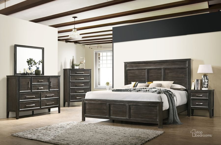 The appearance of Andover Nutmeg Panel Bedroom Set designed by New Classic in the transitional interior design. This brown piece of furniture  was selected by 1StopBedrooms from Andover Collection to add a touch of cosiness and style into your home. Sku: B677B-315;B677B-335;B677B-040. Bed Type: Panel Bed. Product Type: Panel Bed. Bed Size: Queen. Image1
