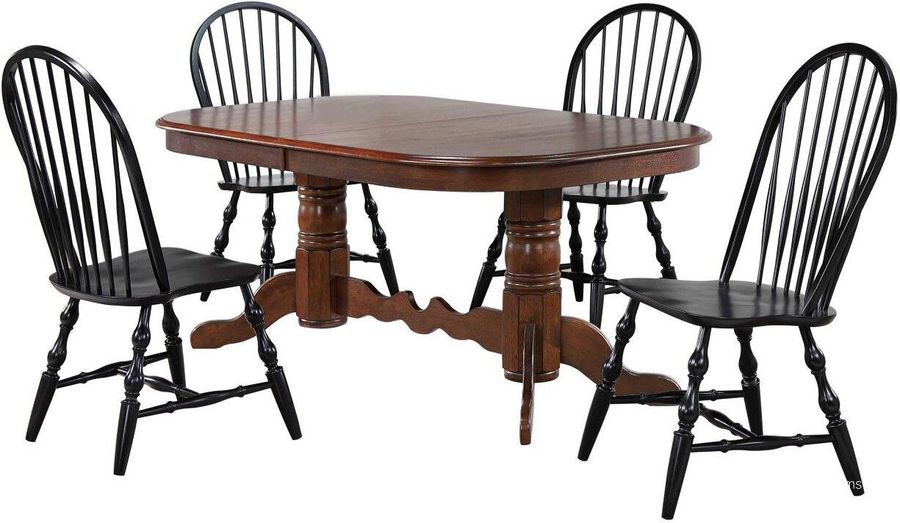 The appearance of Andrews Antique Black Windsor Chairs 5 Piece Double Pedestal Dining Set designed by Sunset Trading in the traditional interior design. This antique black piece of furniture  was selected by 1StopBedrooms from Andrews Collection to add a touch of cosiness and style into your home. Sku: DLU-ADW-TTB-4296-CT-T;DLU-ADW-TTB-4296-CT-B;DLU-C30-AB-2;DLU-C30-AB-2. Material: Wood. Product Type: Dining Chair. Image1