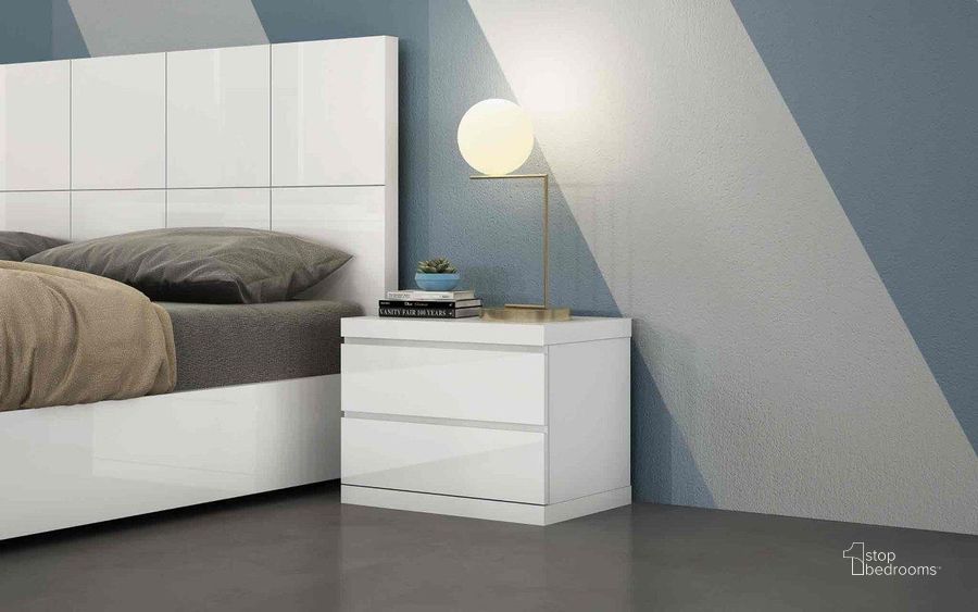The appearance of Anna White Small Night Stand designed by Whiteline Modern Living in the modern / contemporary interior design. This white piece of furniture  was selected by 1StopBedrooms from Anna Collection to add a touch of cosiness and style into your home. Sku: NS1207S-WHT. Product Type: Nightstand. Image1