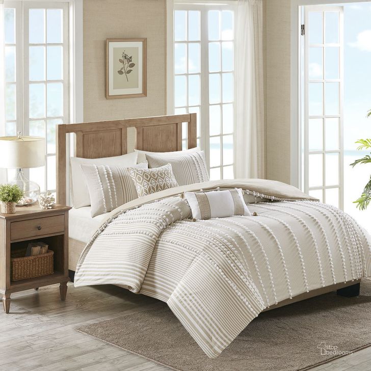 The appearance of Anslee Cotton Yarn Dyed Tufted Queen Comforter Mini Set In Taupe designed by Olliix in the country / farmhouse interior design. This taupe piece of furniture  was selected by 1StopBedrooms from Anslee Collection to add a touch of cosiness and style into your home. Sku: HH10-1689. Material: Polyester. Bed Size: Queen. Product Type: Comforter Set. Image1