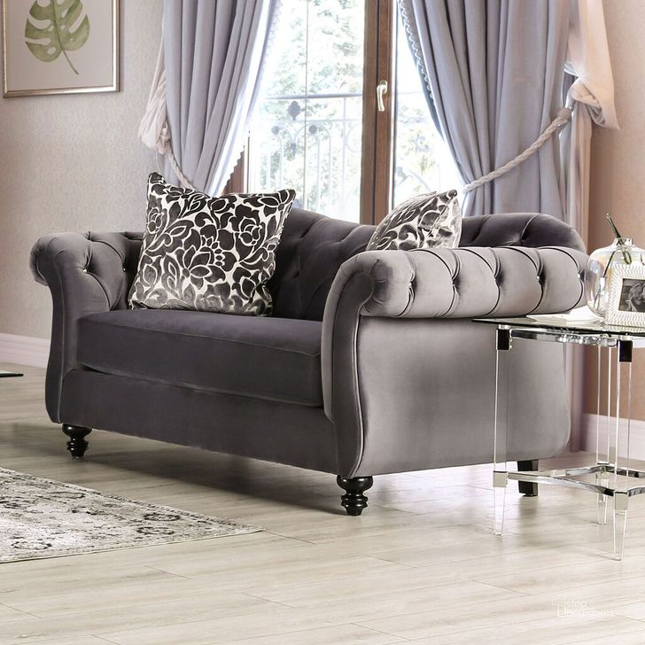 The appearance of Antoinette Loveseat In Gray designed by Furniture of America in the glam interior design. This gray piece of furniture  was selected by 1StopBedrooms from Antoinette Collection to add a touch of cosiness and style into your home. Sku: SM2229-LV. Material: Wood. Product Type: Loveseat. Image1