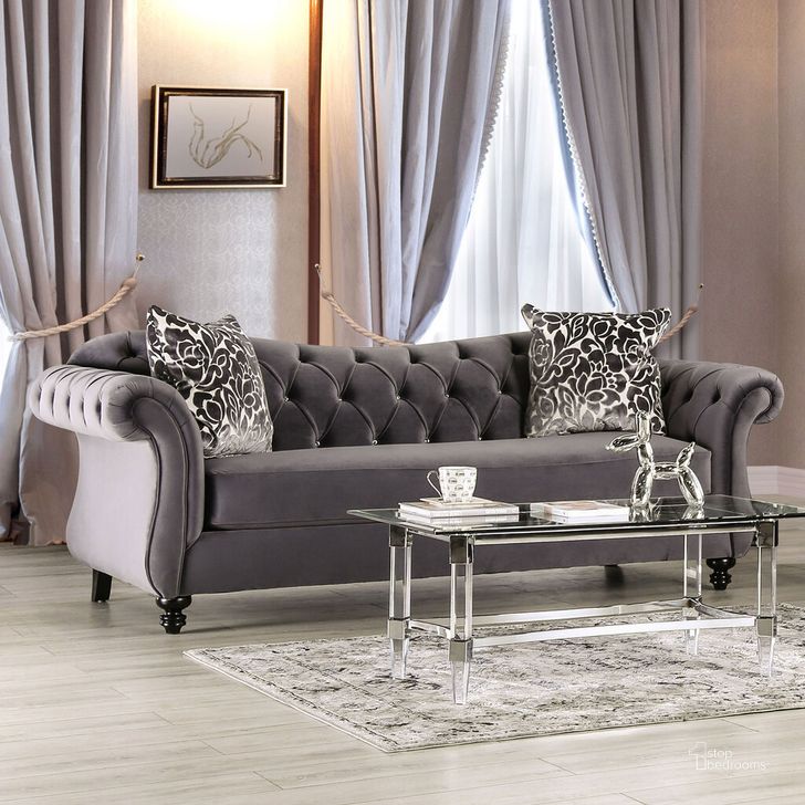 The appearance of Antoinette Sofa In Gray designed by Furniture of America in the glam interior design. This gray piece of furniture  was selected by 1StopBedrooms from Antoinette Collection to add a touch of cosiness and style into your home. Sku: SM2229-SF. Material: Wood. Product Type: Sofa. Image1