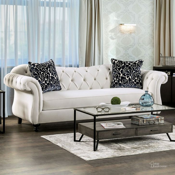 The appearance of Antoinette Sofa In White designed by Furniture of America in the glam interior design. This white piece of furniture  was selected by 1StopBedrooms from Antoinette Collection to add a touch of cosiness and style into your home. Sku: SM2228-SF. Material: Wood. Product Type: Sofa. Image1