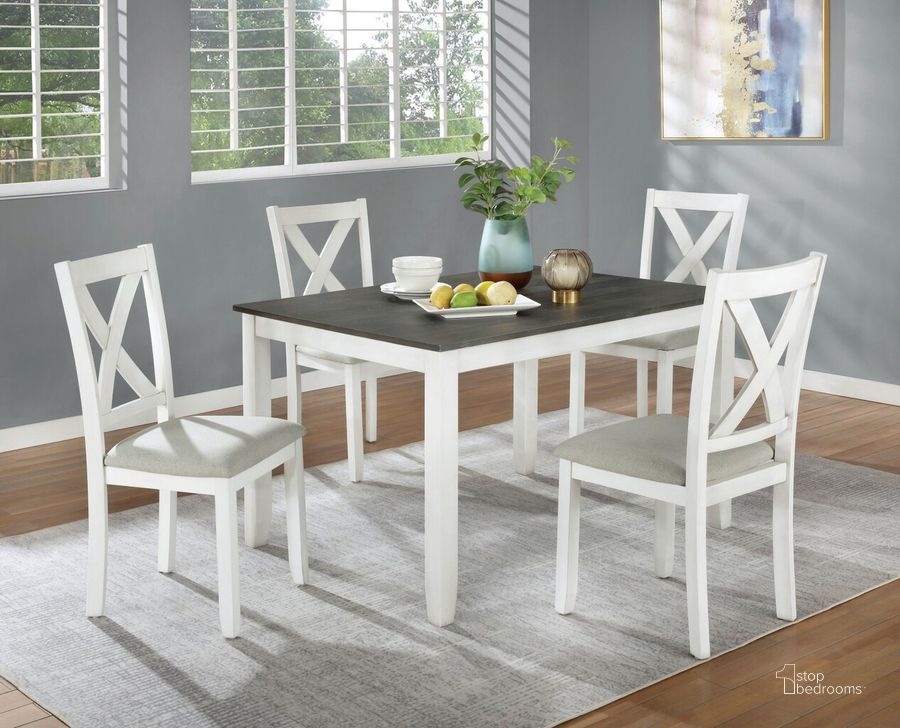 The appearance of Anya 5 Piece Dining Table Set In Distressed White and Distressed Gray designed by Furniture of America in the rustic / southwestern interior design. This white and gray piece of furniture  was selected by 1StopBedrooms from Anya Collection to add a touch of cosiness and style into your home. Sku: CM3476WH-T-5PK. Material: Wood. Product Type: Dining Room Set. Image1