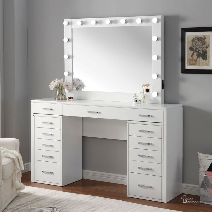 The appearance of Aphrodite Vanity Set In White designed by Furniture of America in the glam interior design. This white piece of furniture  was selected by 1StopBedrooms from Aphrodite Collection to add a touch of cosiness and style into your home. Sku: CM-DK933WH-1;CM-DK933WH-2;CM-DK933WH-M. Material: Wood. Product Type: Vanity Set. Image1