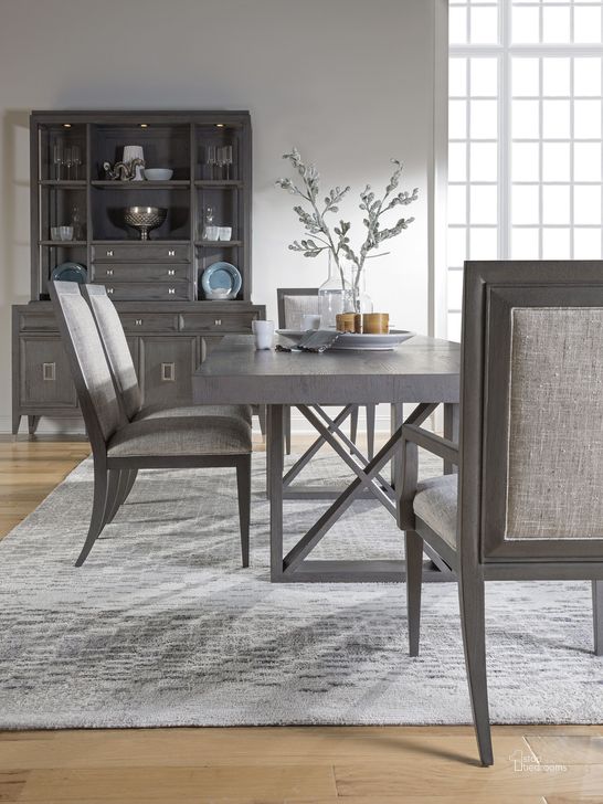 The appearance of Appellation Medium Gray wire brushed Extendable Rectangular Dining Room Set designed by Artistica Home in the transitional interior design. This gray piece of furniture  was selected by 1StopBedrooms from Appellation Collection to add a touch of cosiness and style into your home. Sku: 01-2200-877;01-2200-880-01. Table Base Style: Double Pedestal. Product Type: Dining Room Set. Table Top Shape: Rectangular. Image1