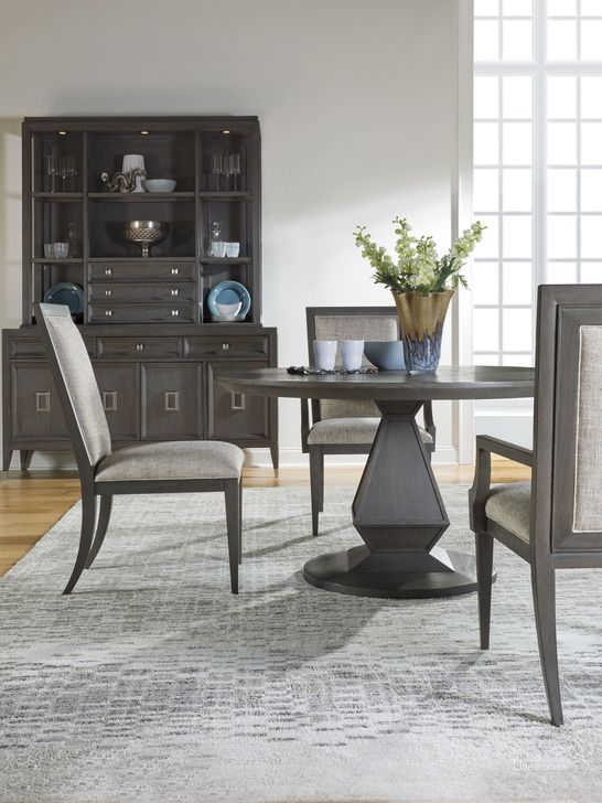 The appearance of Appellation Medium Gray wire brushed Round Dining Room Set designed by Artistica Home in the transitional interior design. This gray piece of furniture  was selected by 1StopBedrooms from Appellation Collection to add a touch of cosiness and style into your home. Sku: 01-2200-870C;01-2200-880-01. Table Base Style: Pedestal. Table Top Shape: Round. Product Type: Dining Room Set. Image1