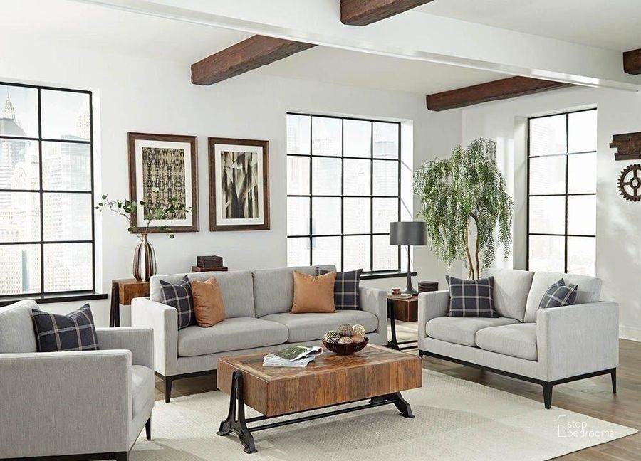 The appearance of Apperson Light Gray Living Room Set designed by Coaster in the transitional interior design. This gray piece of furniture  was selected by 1StopBedrooms from Apperson Collection to add a touch of cosiness and style into your home. Sku: 508681;508682. Product Type: Living Room Set. Material: Plywood. Image1