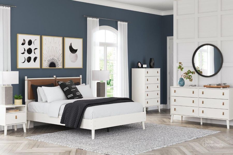 The appearance of Aprilyn White Platform Bedroom Set designed by Signature Design by Ashley in the modern / contemporary interior design. This white piece of furniture  was selected by 1StopBedrooms from Aprilyn Collection to add a touch of cosiness and style into your home. Sku: EB1024-113;EB1024-157;EB1024-291. Bed Type: Platform Bed. Material: Fabric. Product Type: Platform Bed. Image1